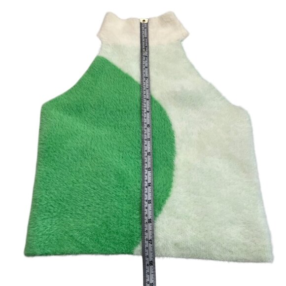SER.O.YA Wilma Fuzzy‎ Knit Halter Top Green Cream M Maximalist Dopamine Rave - Picture 6 of 6
